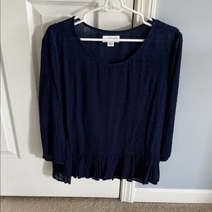 Navy Blue Blouse with Ruffle Hem